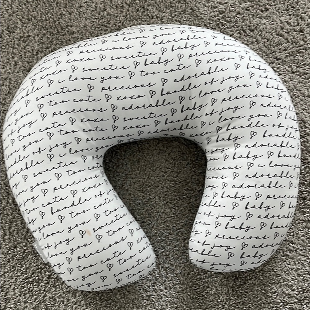 White and Black Script Nursing Pillow